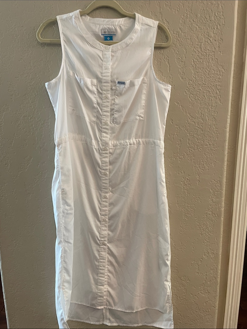 Columbia White Sleeveless Button-Front Midi Dress